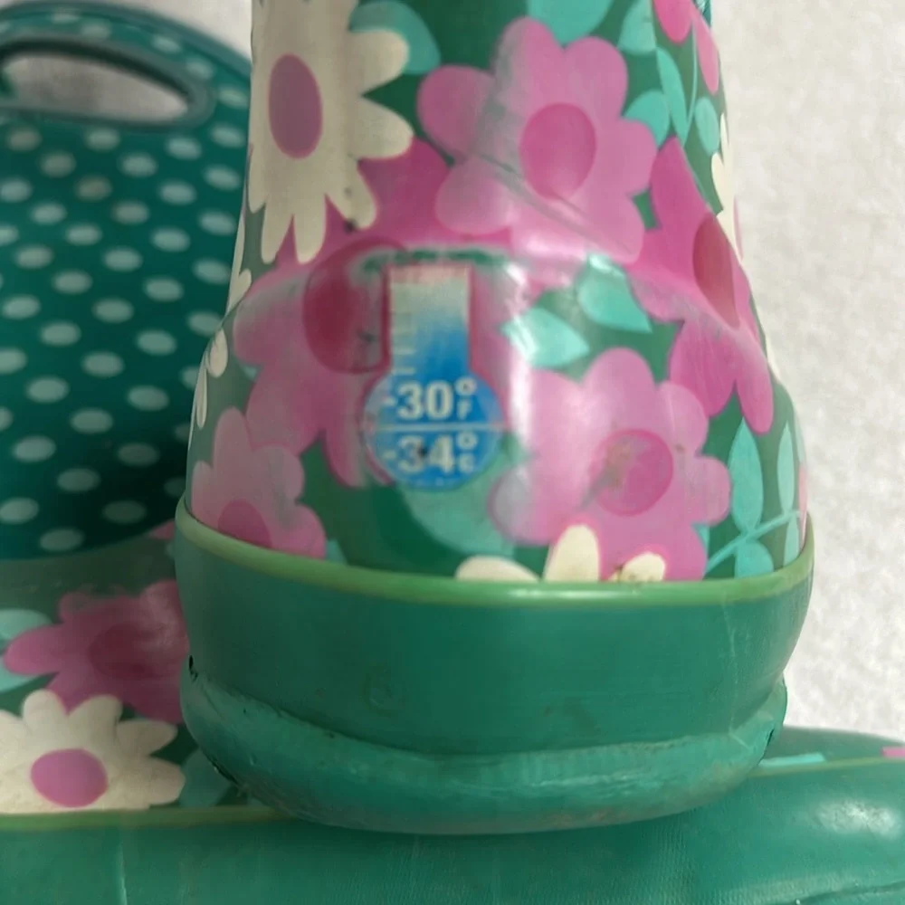 Bogs Girls Flower Dots Rubber Weatherproof Boots, youth 7 - Picture 11 of 13